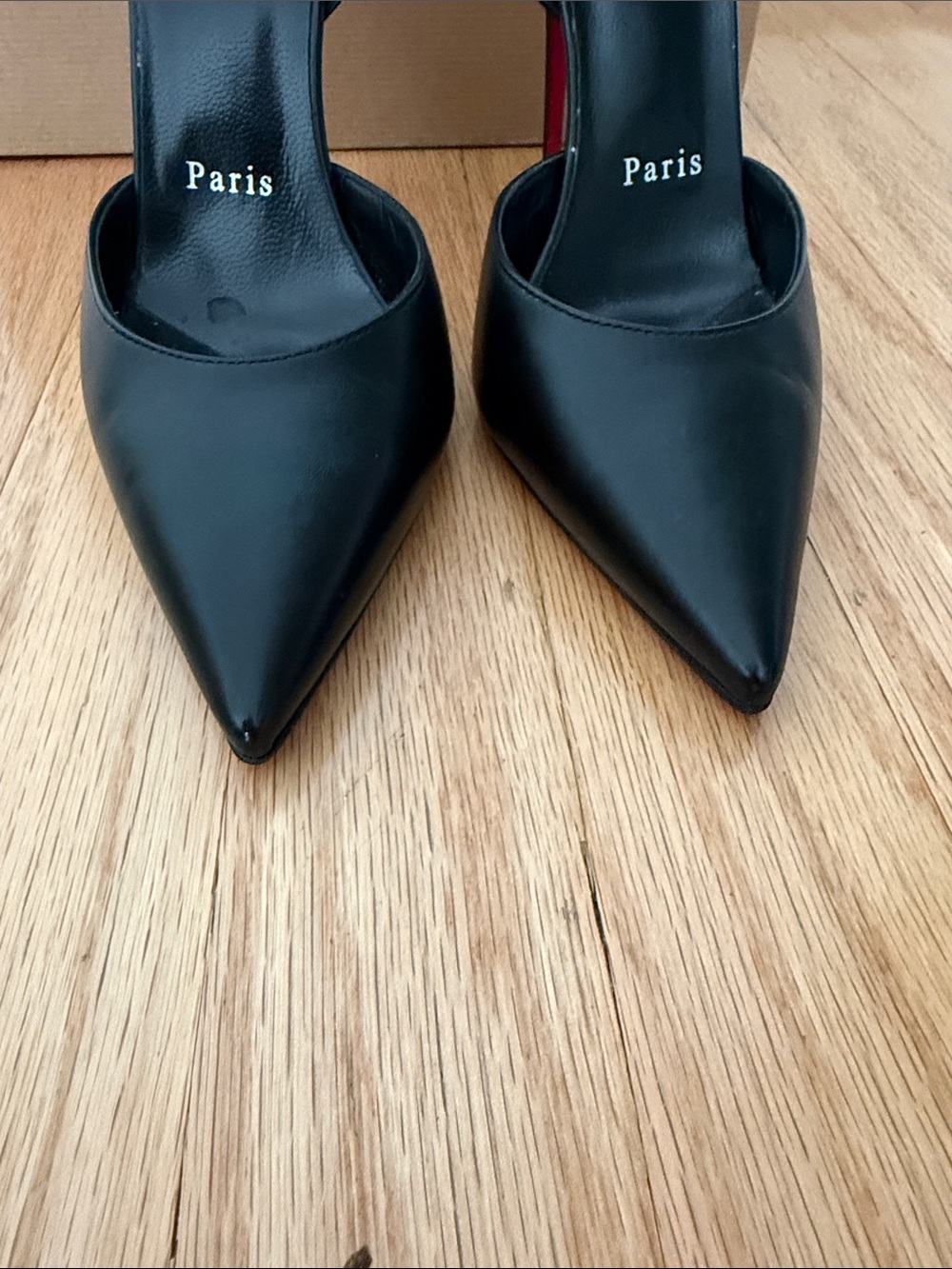Christian Louboutin Black Leather Slingback Pointed Stilettos with Red Sole - Picture 3 of 11